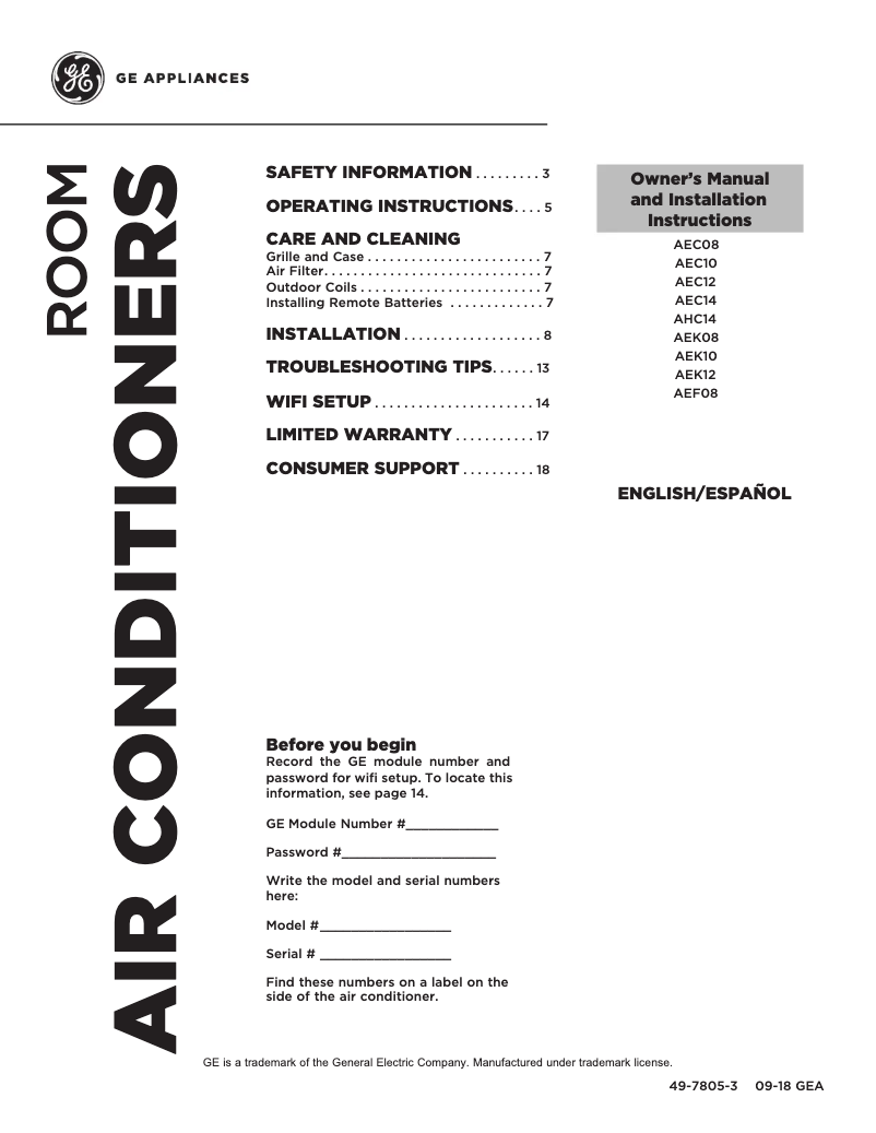Page 1 de la notice Guide d'installation GE AEK10AY