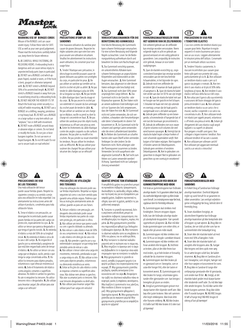 Page n°1 - Manuel utilisateur Master Lock 3018EURDAT