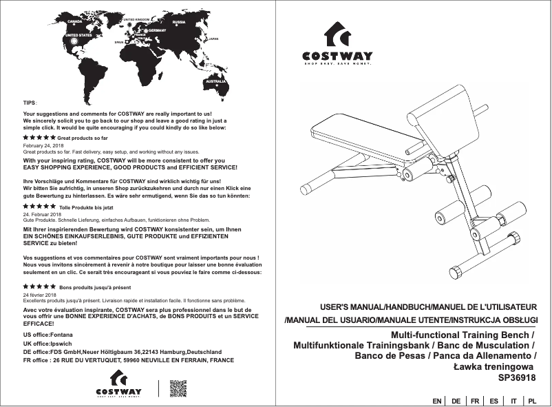 Page 1 de la notice Manuel utilisateur Costway SP36918