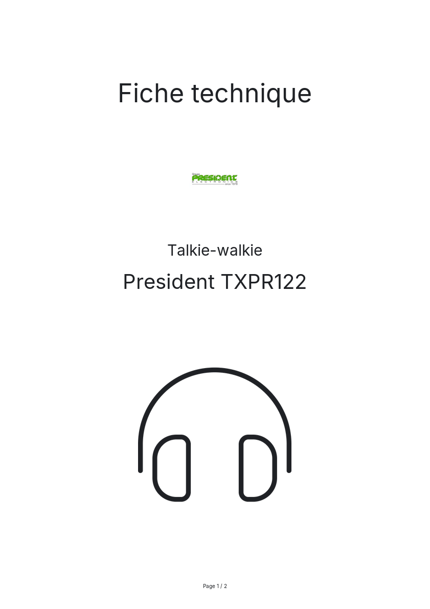 Page n°1 - Fiche technique President TXPR122