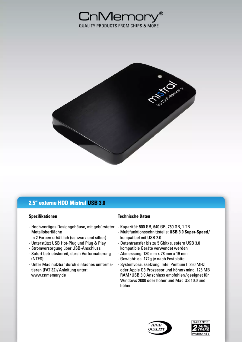 Page 1 de la notice Manuel utilisateur CnMemory Mistral