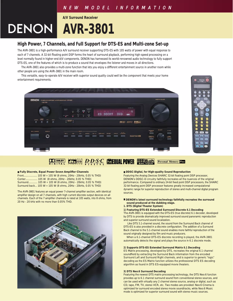 Page 1 de la notice Manuel utilisateur Denon AVR-3801