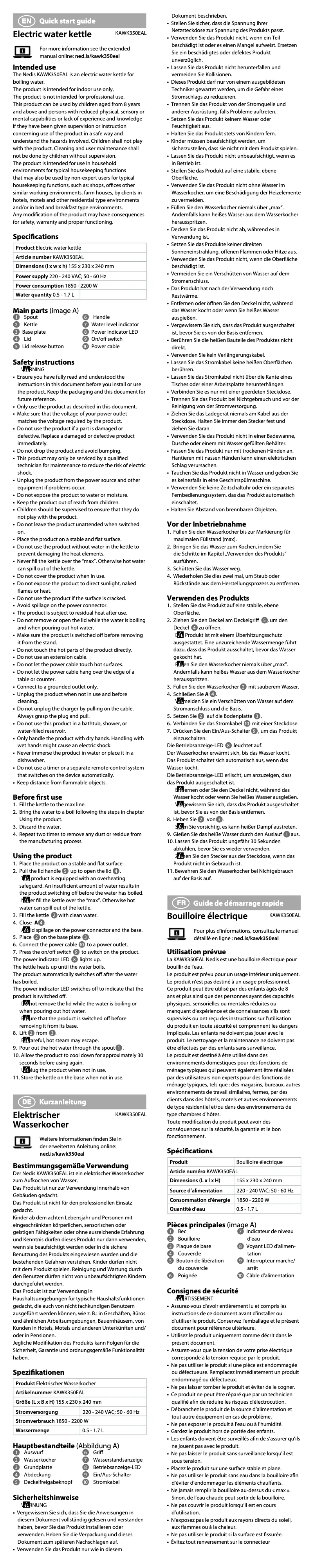 Page 1 de la notice Manuel utilisateur Nedis KAWK360EBK