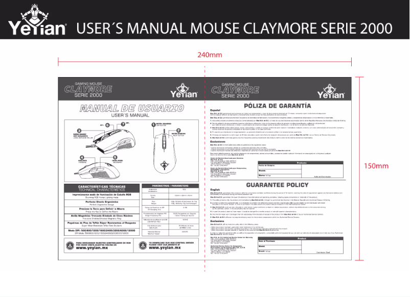 Page n°1 - Manuel utilisateur Yeyian Claymore Serie 2000