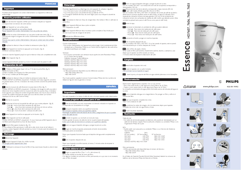 Image de la première page du manuel de l'appareil Essence HD7603