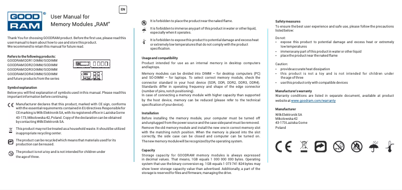 Page 1 de la notice Manuel utilisateur Goodram W-FSP1600ELV8G