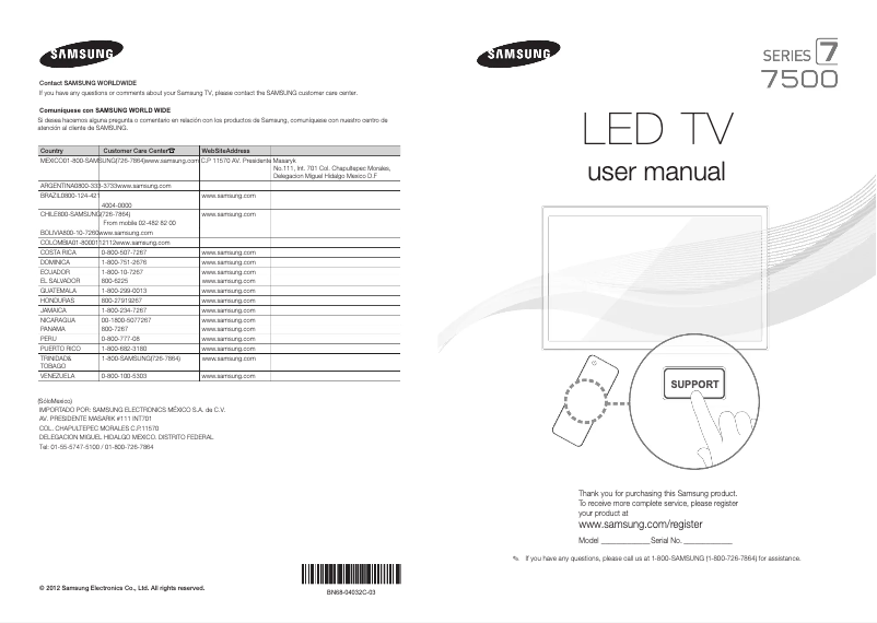 Image de la première page du manuel de l'appareil UN60ES7500
