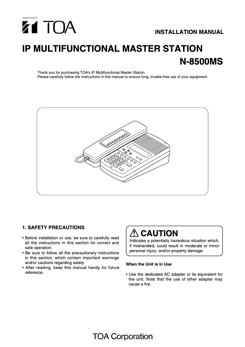 Page 1 de la notice Manuel utilisateur TOA N-8500MS
