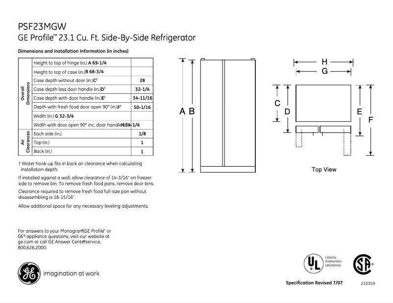 Imagen de la primera página del manual del dispositivo Profile PSF23MGWBB