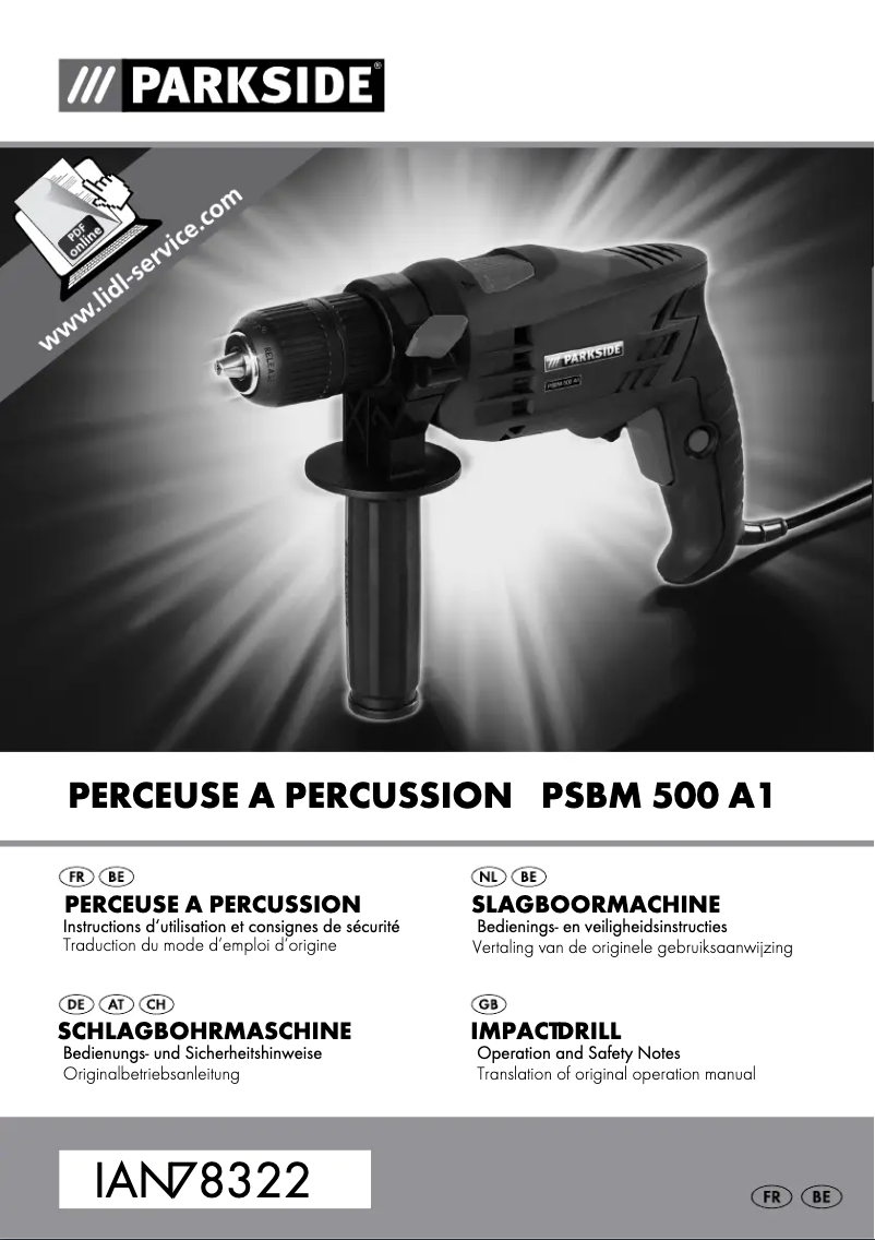 Page 1 de la notice Manuel utilisateur Parkside PSBM 500 A1