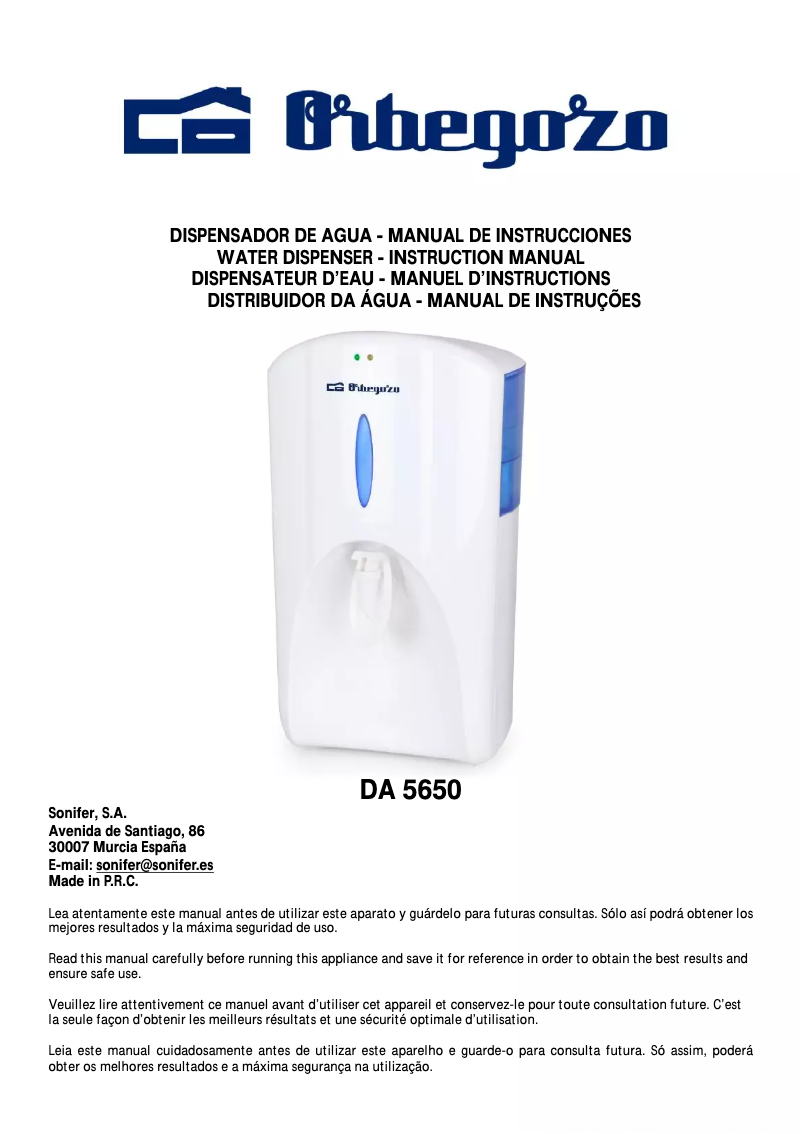 Page n°1 - Manuel utilisateur Orbegozo DA 5650