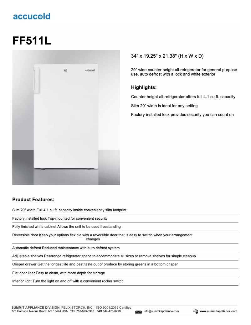 Page 1 de la notice Fiche technique Summit FF511L
