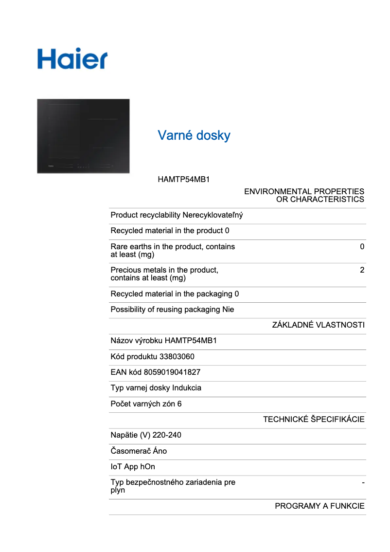 Image de la première page du manuel de l'appareil HAMTP54MB1