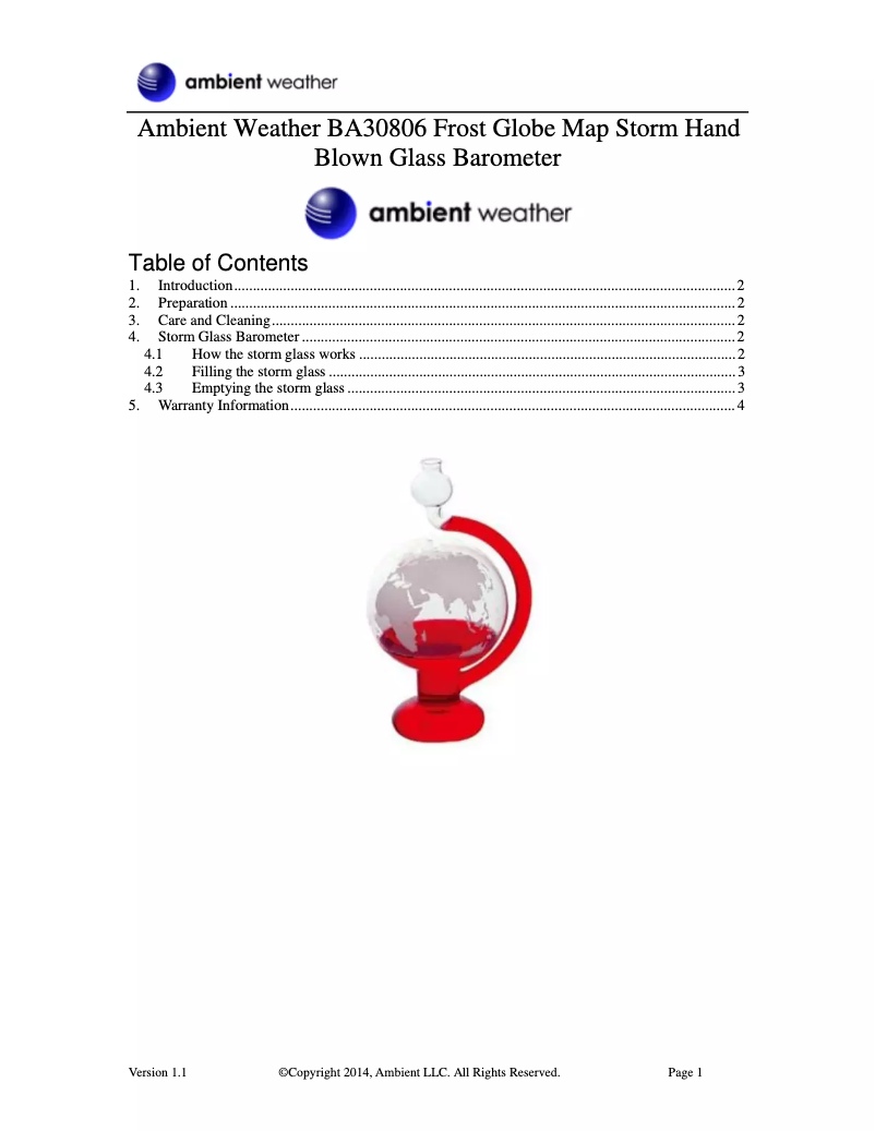 Page n°1 - Manuel utilisateur Ambient Weather BA30806