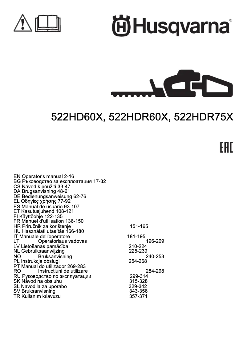 Page n°1 - Manuel utilisateur Husqvarna 522HDR75X