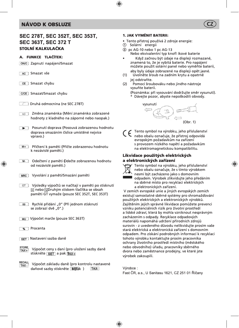 Page 1 de la notice Manuel utilisateur Sencor SEC 372T