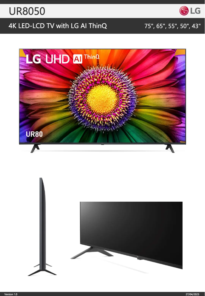 Página 1 del manual Ficha técnica LG 50UR8050PSB