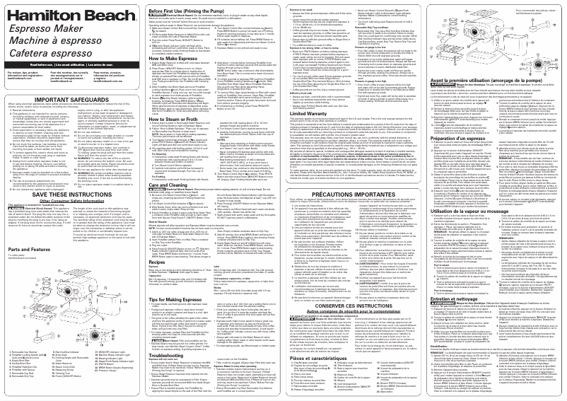 Page 1 de la notice Manuel d'utilisation et d'entretien Hamilton Beach Slide & Lock 40730