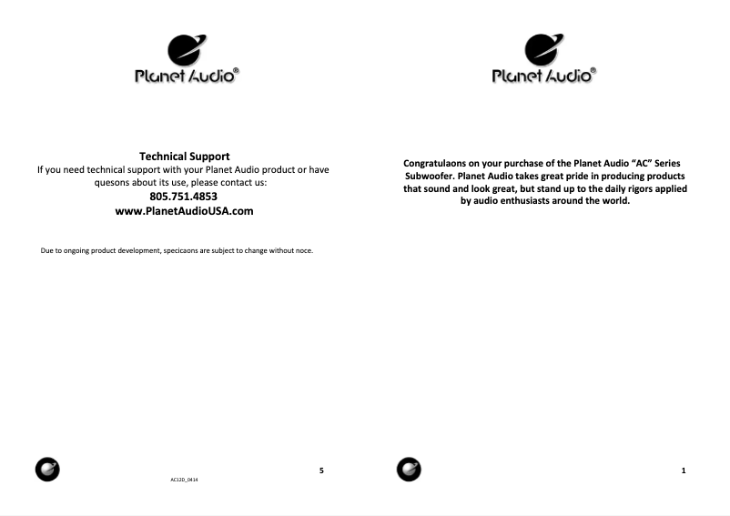 Page n°1 - Manuel utilisateur Planet Audio Anarchy AC12D