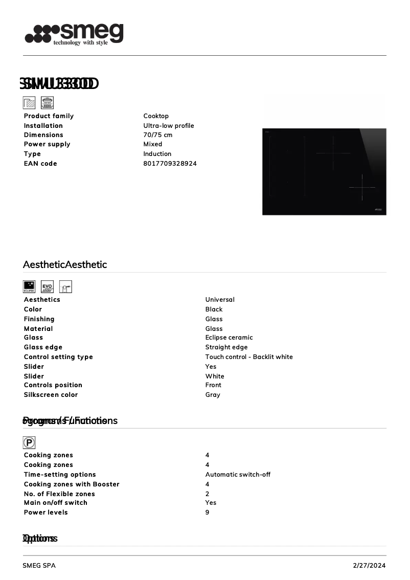 Page 1 de la notice Fiche technique Smeg SIMU330D