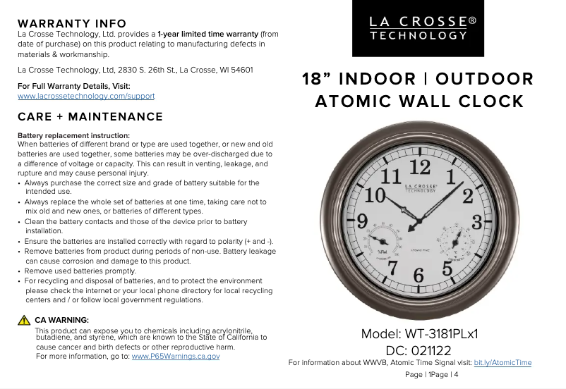 Page 1 de la notice Manuel utilisateur La Crosse Technology WT-3181PLX1