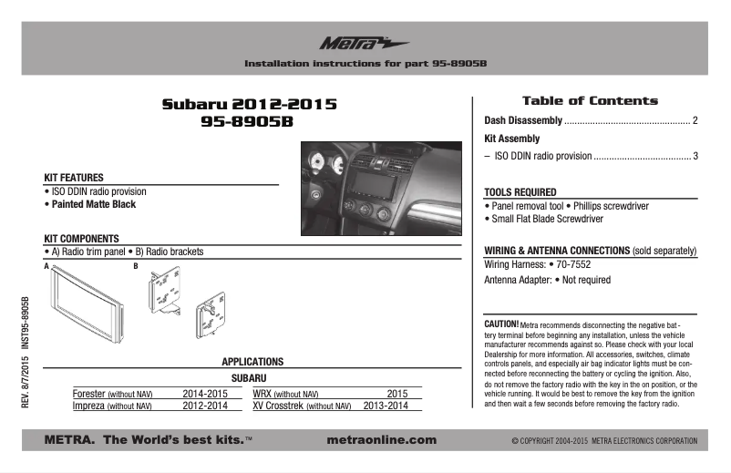 Page n°1 - Mode d'emploi Metra 95-8905B