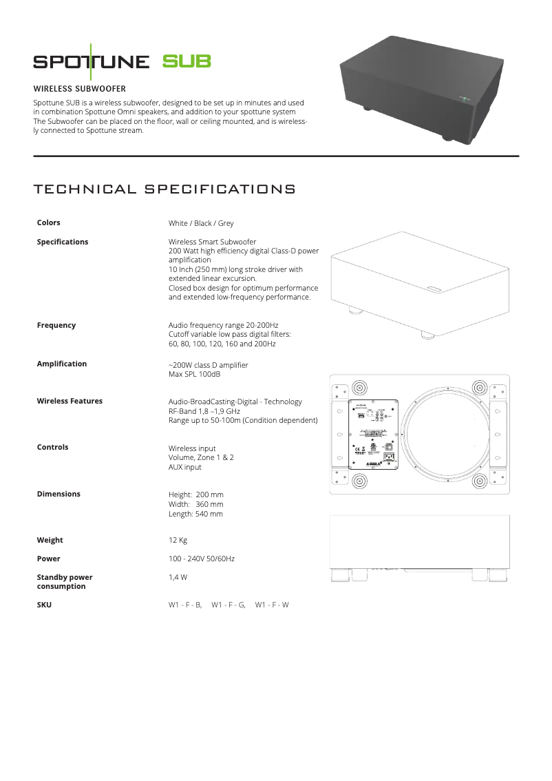Page n°1 - Fiche technique Monacor SUB/SW