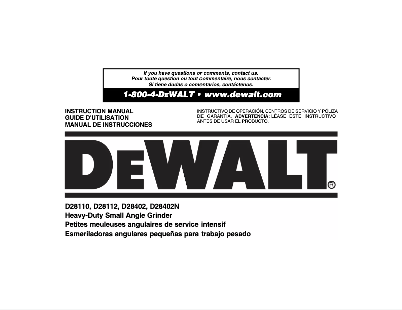 Page 1 de la notice Manuel utilisateur DeWalt D28110