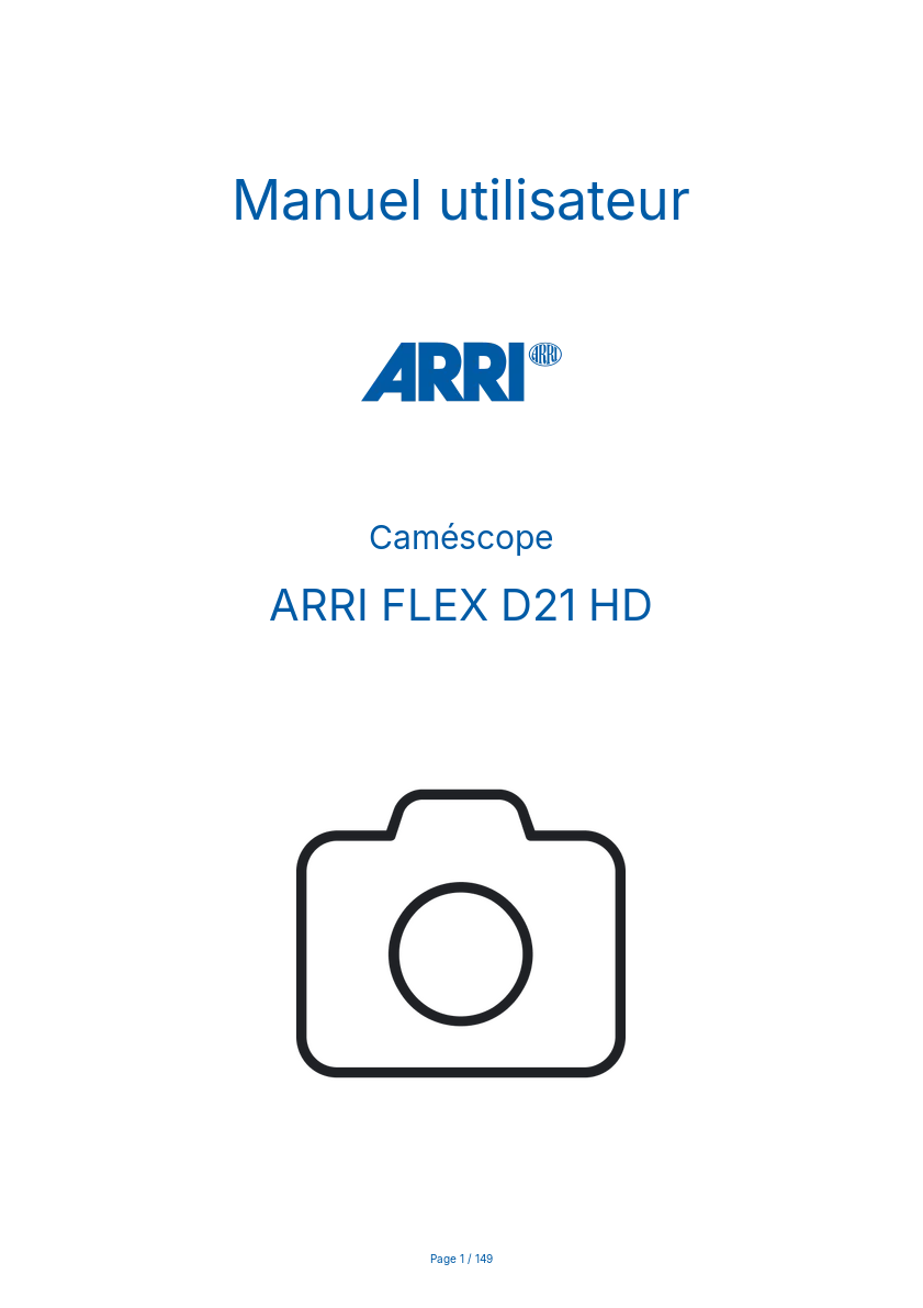 Page 1 de la notice Manuel utilisateur ARRI FLEX D21 HD