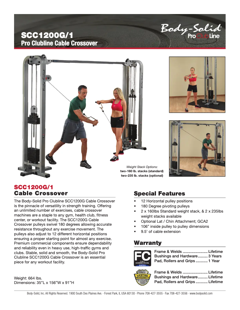 Page 1 de la notice Fiche technique Body-Solid SCC1200G