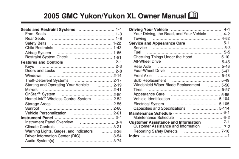 Page 1 de la notice Manuel utilisateur GMC Envoy XL (2005)