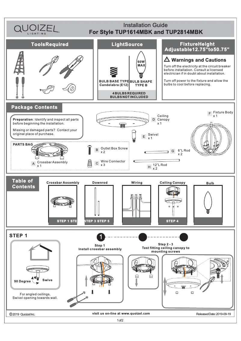 Image de la première page du manuel de l'appareil Tupelo TUP1614MBK