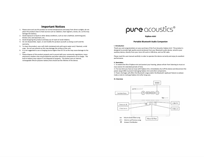 Image de la première page du manuel de l'appareil Hipbox Mini