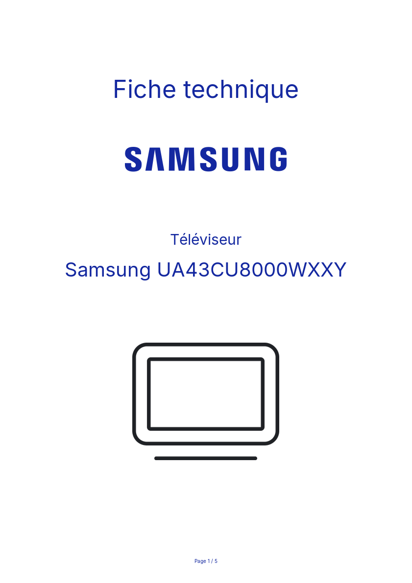 Page n°1 - Fiche technique Samsung UA43CU8000WXXY
