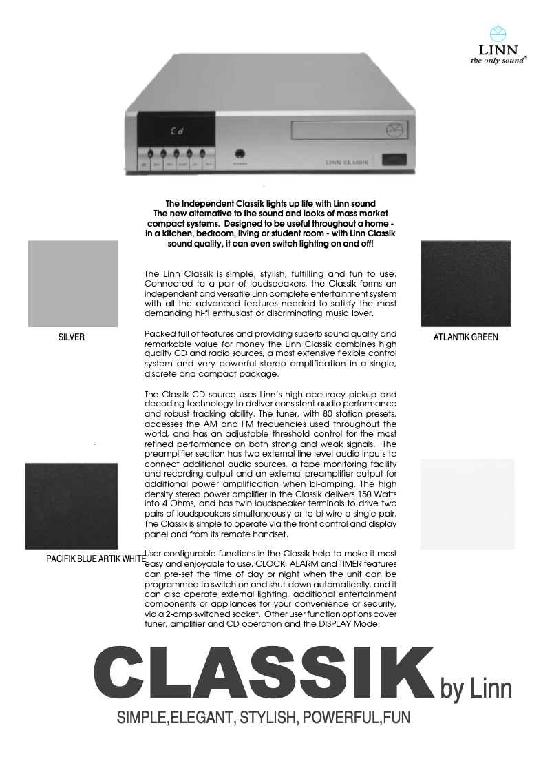 Page 1 de la notice Fiche technique Linn Classik-T