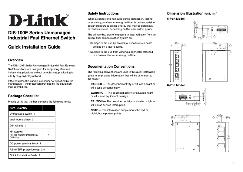 Page 1 de la notice Guide d'installation D-Link DIS-100G-5PSW