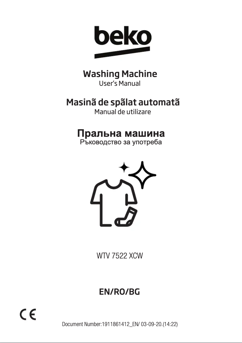 Page 1 de la notice Manuel utilisateur Beko WTV 7522 XCW