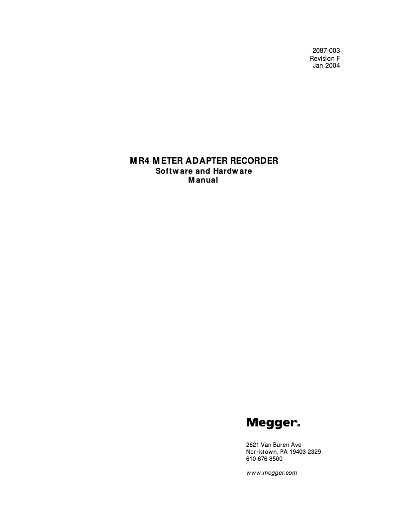 Page n°1 - Manuel utilisateur Megger MR4