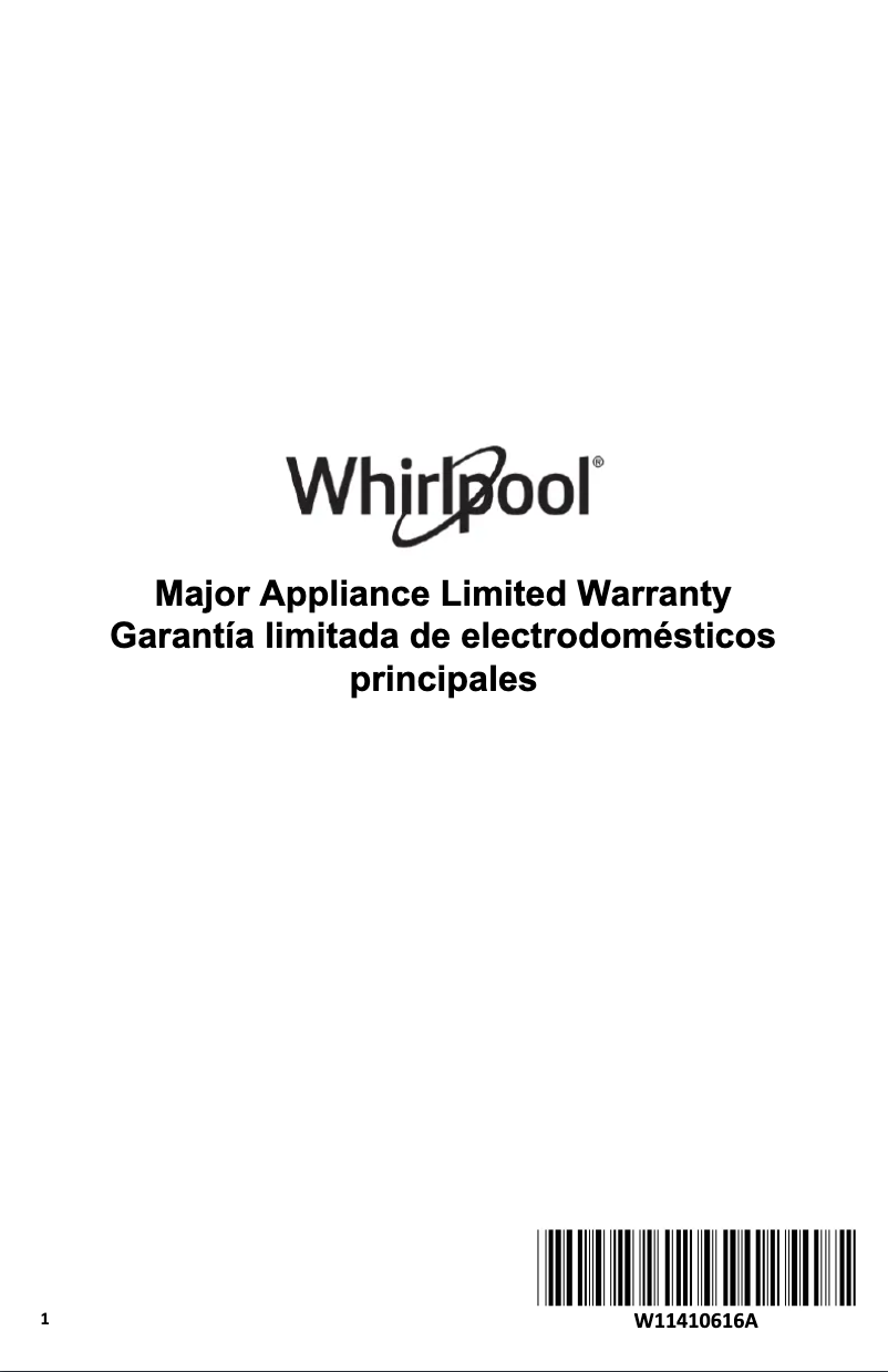 Page 1 de la notice Informations de garantie Whirlpool WMH78519LW