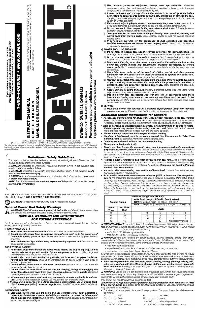 Page 1 de la notice Manuel utilisateur DeWalt DWE6421