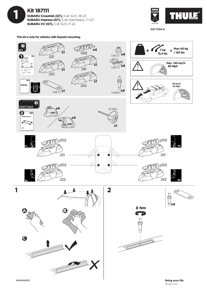 Page 1 de la notice Manuel utilisateur Thule Kit 187111