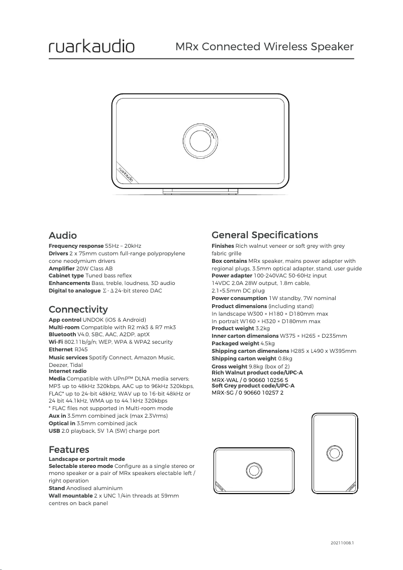 Página 1 del manual Ficha técnica Ruark Audio MRx Mk1