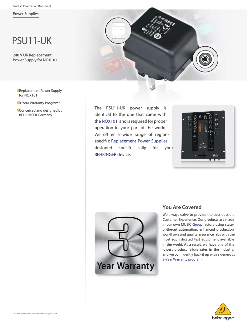 Image de la première page du manuel de l'appareil PSU11-UK