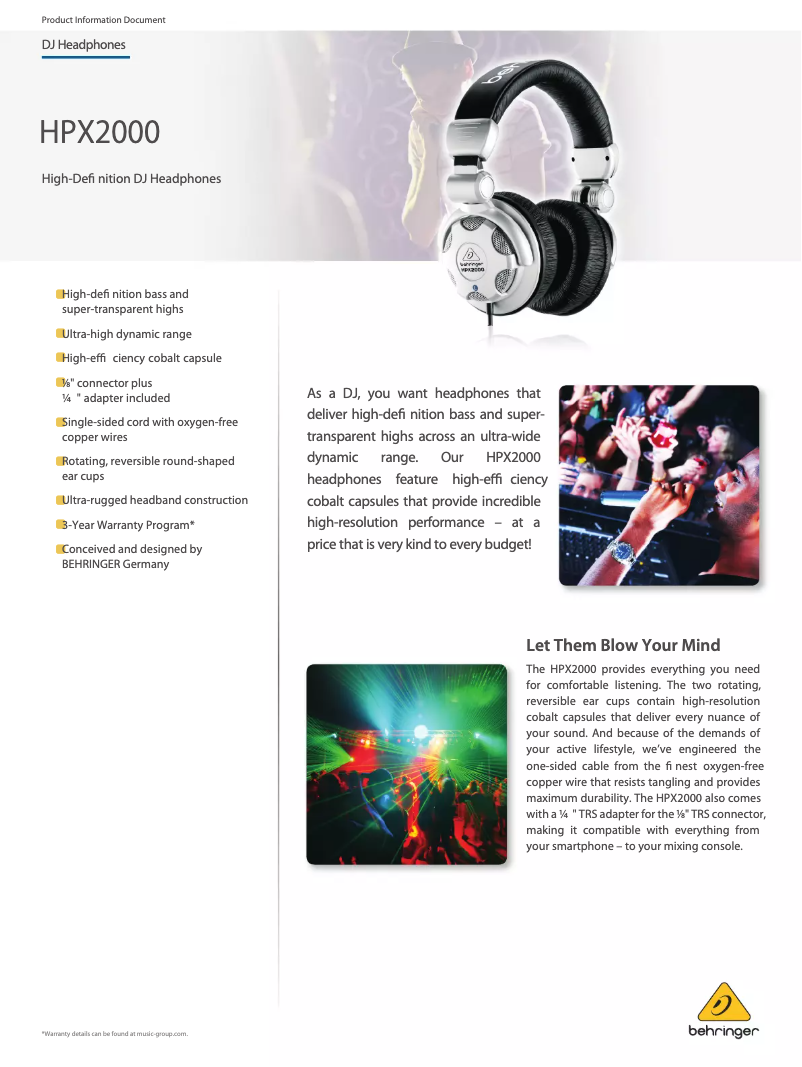 Page n°1 - Fiche technique Behringer HPX2000