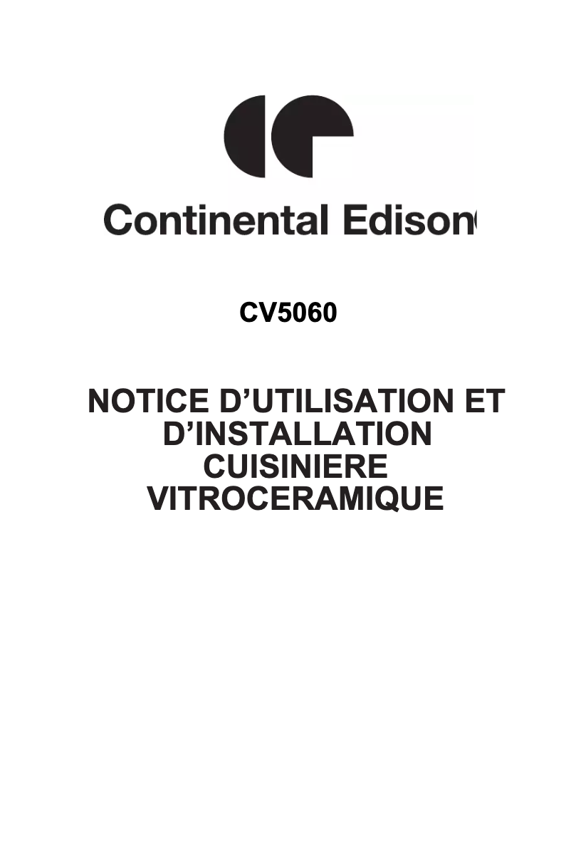 Page n°1 - Manuel utilisateur Continental Edison CECV5060