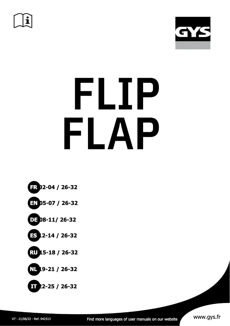 Page 1 de la notice Manuel utilisateur GYS Flip-Flap