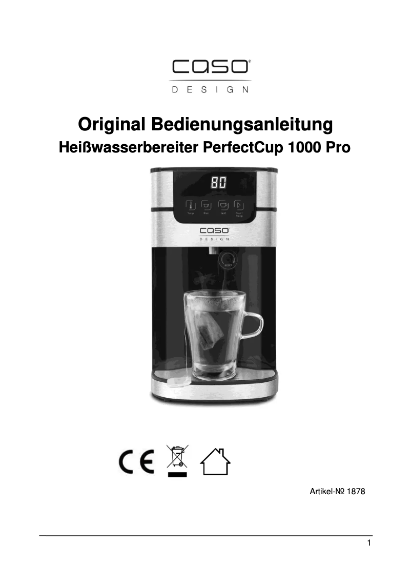Page 1 de la notice Manuel utilisateur Caso erfectCup 1000 Pro