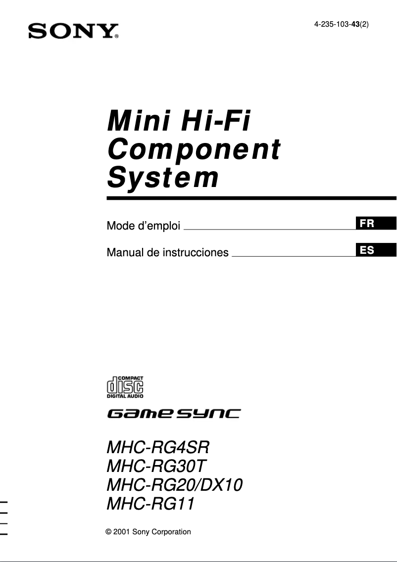 Page n°1 - Manuel utilisateur Sony MHC-RG4SR