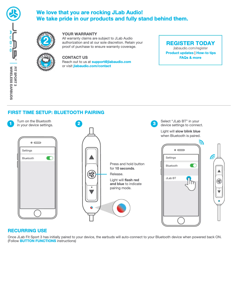 Page 1 de la notice Manuel utilisateur JLab Fit Sport 3