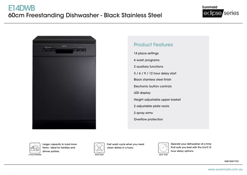 Page 1 de la notice Fiche technique Euromaid E14DWB